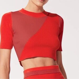 NWT Solid & Striped June Knit Crop Top in Color-Block Candy Apple Red - Large